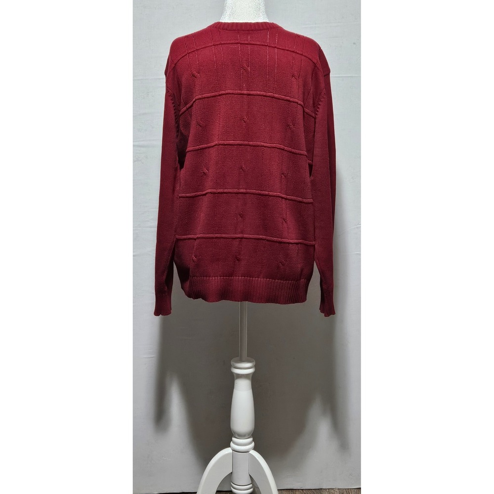 Oscar de la Renta Mens XL Burgundy Red Textured Cotton Knit Crewneck Sweater
